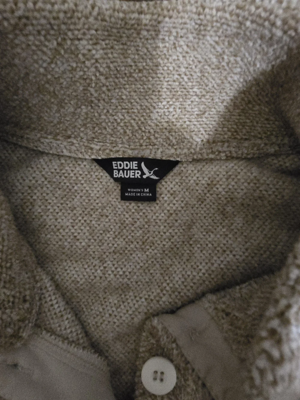 Eddie Bauer Cozy Honeycomb Sweater Fleece Henley Pullover Tan Beige Size Medium